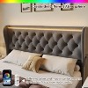 Bed Frame with LED Lights and Charging Station, Velvet Upholstered Platform Bed with Wingback Headboard, Button Tufted, Noise-Free. - 4 of 4