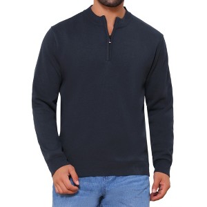 INSPIRE CHIC Men's Long Sleeve Quarter Zip Mock Neck Knitted Polo Sweater - 1 of 4