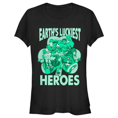 Juniors Womens Marvel Avengers St. Patrick's Day Earths Luckiest Heroes  T-shirt - Black - 2x Large : Target