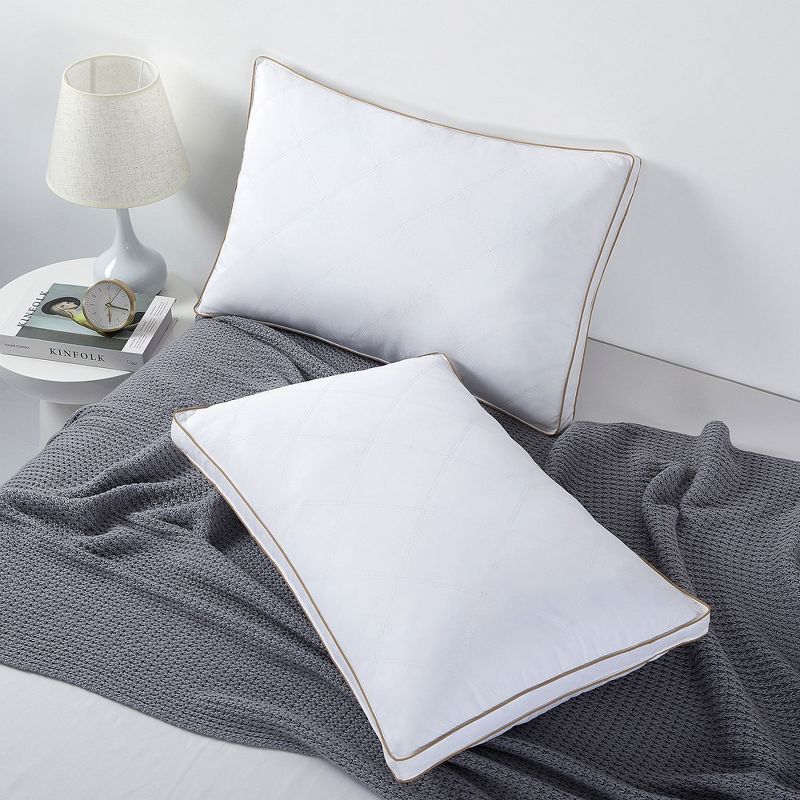 Peace Nest Goose Feather Down Pillow White Quilted Cotton Cover Set of 2, 4 of 9