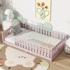 ModernLuxe Twin Size Floor Bed with Fence, Rubber Wood Bed Frame with Safety Guardrails, No Spring Box Required, Perfect for Kids - 3 of 4