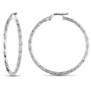 EVERLY JEWELRY | 10k White Gold Diamond Cut Edge Hoop Earrings - 1 of 3