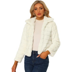 INSPIRE CHIC Women's Collar Warm Winter Outwear Cropped Faux Fur Fluffy Coat - 1 of 4