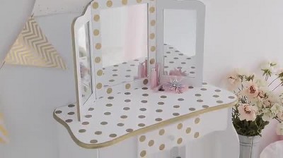 Gisele Blush Pink Star Print Kids Vanity Set with Bench