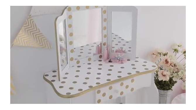 Teamson Kids Gisele 2pc Twinkle Star Prints Wooden Kids&#39; Vanity Set White/Pink/Gold, 2 of 14, play video