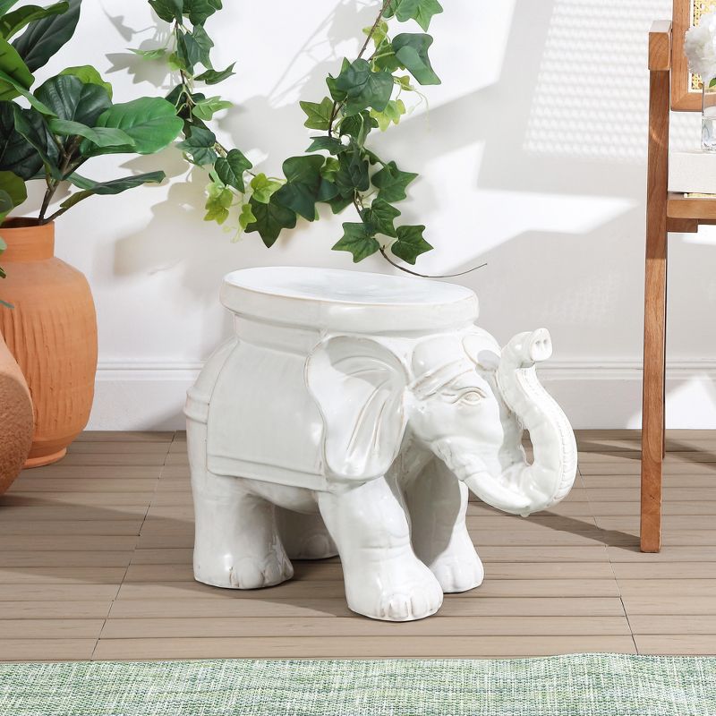 White Elephant 14.25" Ceramic Garden Stool - JONATHAN Y, 2 of 7