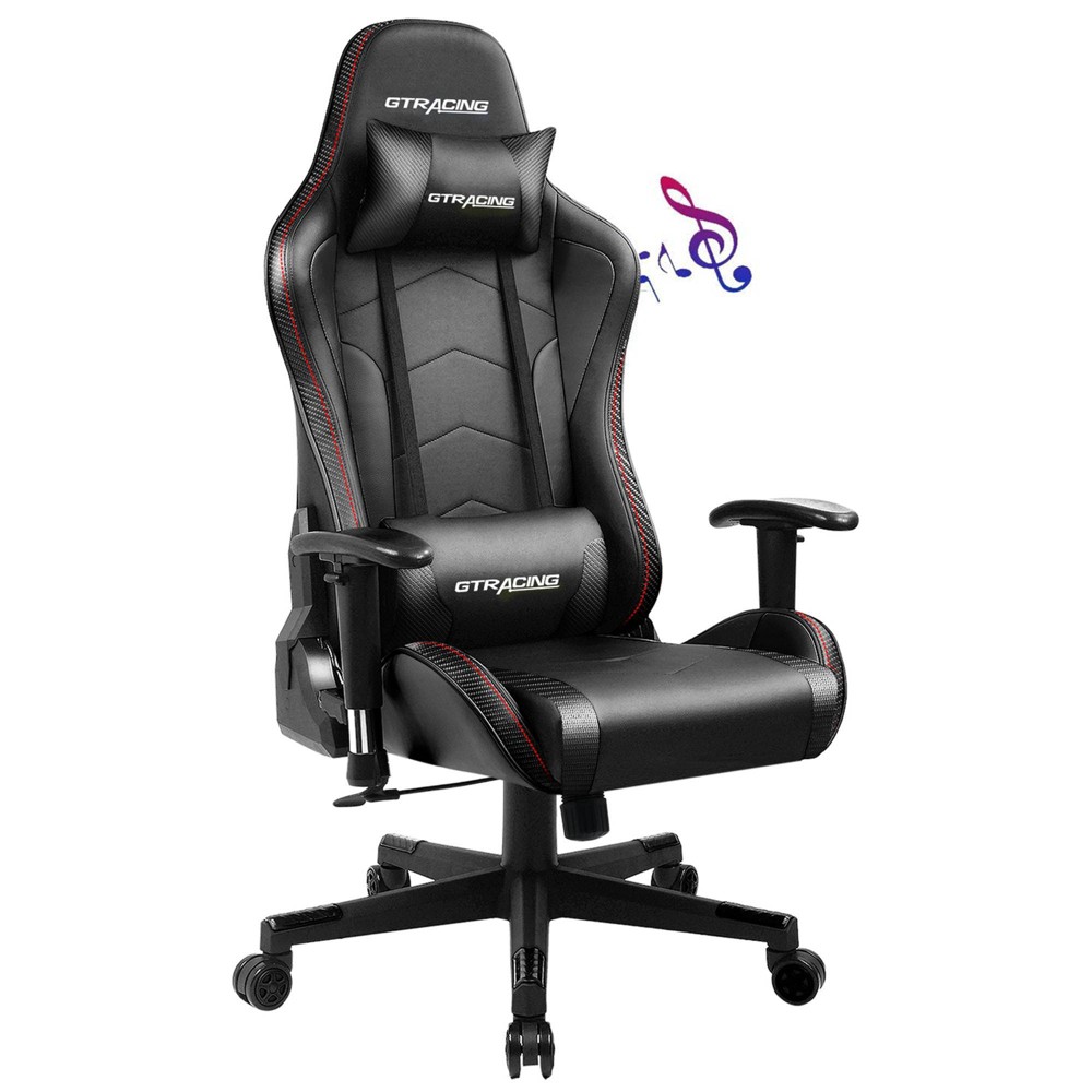 GTRACING Gaming Chair with Bluetooth Speakers High Back PU Office Chair Black