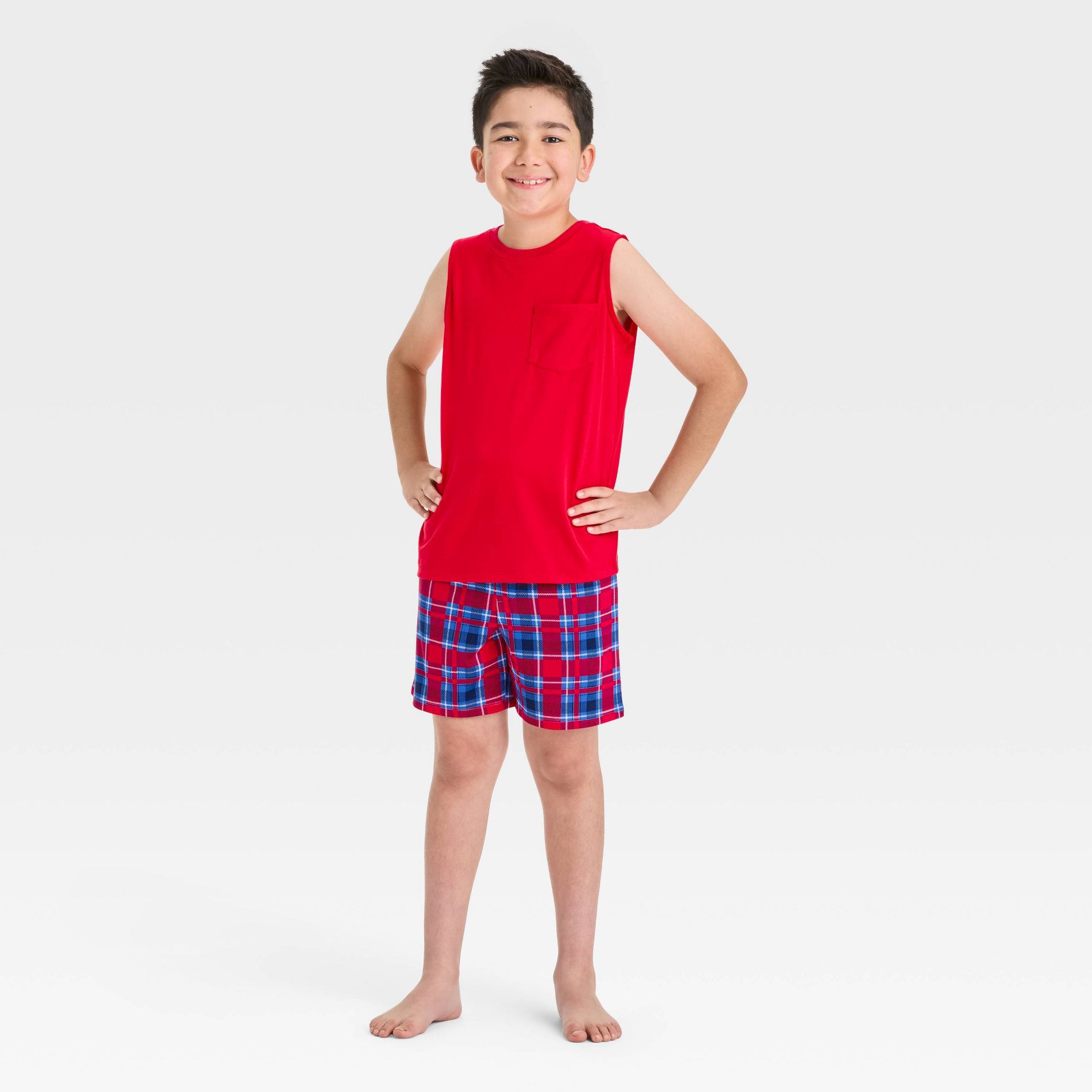 Boys' 2pc Plaid Tank Top and Pajama Set - Cat & Jack™ Red L