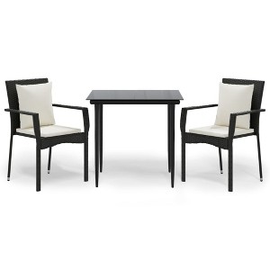 vidaXL Patio Dining Set Outdoor Rattan Wicker Table and Chair Set for Porch - Black 31.5" Table Length 2 Items - 1 of 4