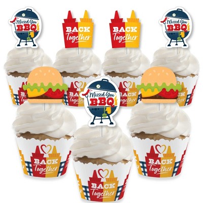 Big Dot of Happiness Missed You BBQ - Cupcake Decoration - Backyard Summer Picnic Party Cupcake Wrappers and Treat Picks Kit - Set of 24