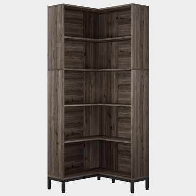 Lirago, 6-Tier Corner Bookshelf with Vintage Wood & Metal Frame – Multipurpose Storage for Living Room, Bedroom & Office