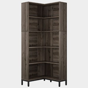 Lirago 6-Tier Corner Bookshelf with Vintage Wood and Metal Frame-Multipurpose Storage for Living Room Bedroom and Office - 1 of 4