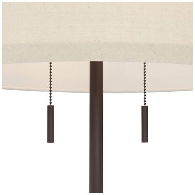 Bronze Adjustable Floor Lamp with Off-White Drum Shade