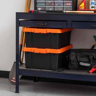 Heavy Duty Black and Orange Stackable Plastic Storage Bins with Lids