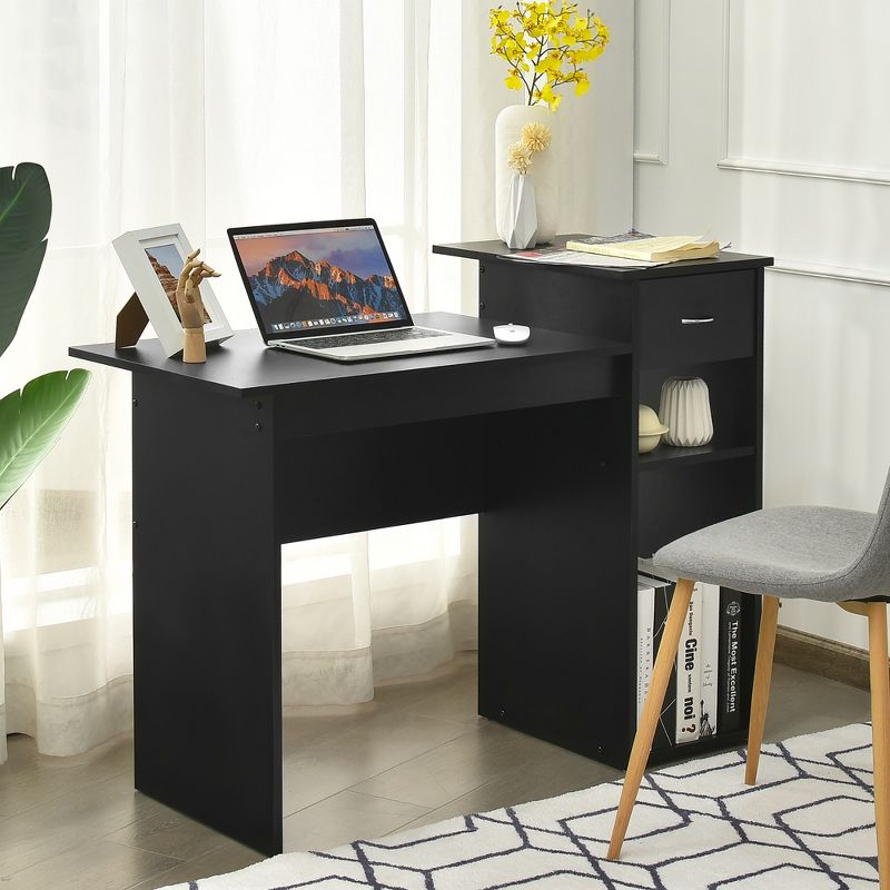 Costway Computer Desk PC Laptop Table w/ Drawer and Shelf Home Office Black, 3 of 13