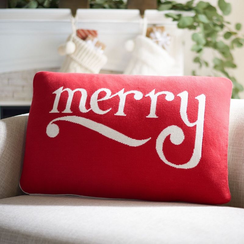 Be Merry Pillow - Red - 16" X 24" - Safavieh., 2 of 4