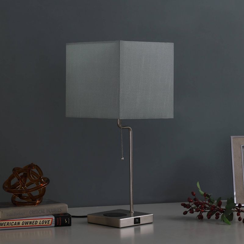 21.5&#34; Modern Metal Table Lamp with USB Charging Port Gray - Ore International, 4 of 8