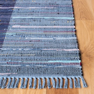 Navy and Blue Handwoven Boho Stripe Cotton Rug 9' x 12'