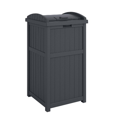 Suncast Hideaway Rectangular 33 Gallon Trash Can with Secure Lid, Resin  Design Outdoor Use Garbage Bin, 31 Inch Tall, Cyberspace