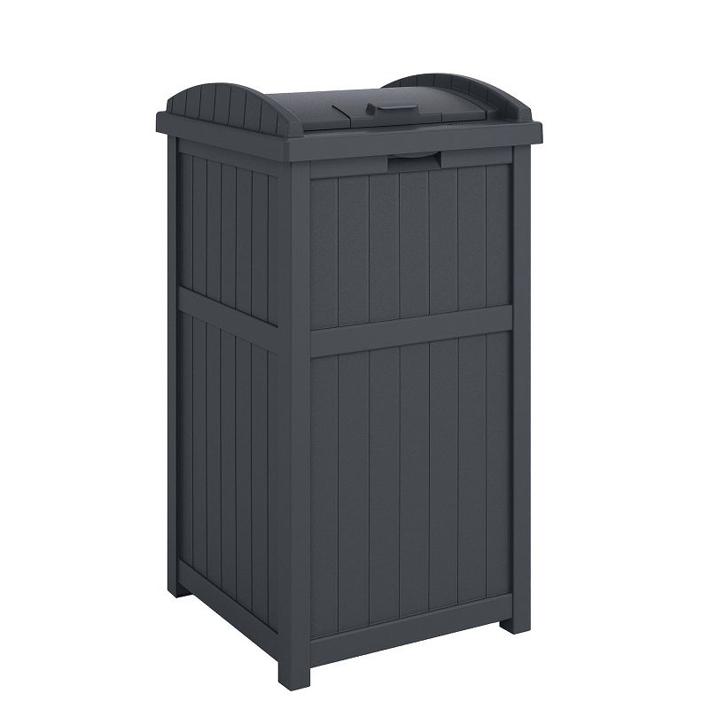 Suncast Trash Hideaway 33 Gallon Rectangular Garbage Trash Can Bin with Secure Latching Lid and Solid Bottom Panel for Outdoor Use, Cyberspace, 1 of 9