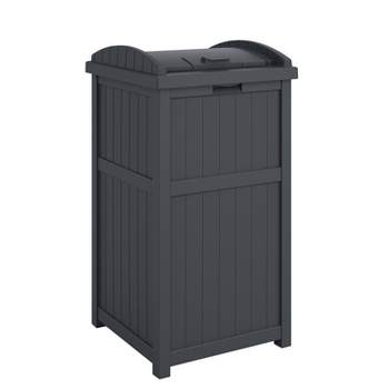 Suncast Trash Hideaway 33 Gallon Rectangular Garbage Trash Can Bin with Secure Latching Lid and Solid Bottom Panel for Outdoor Use, Cyberspace