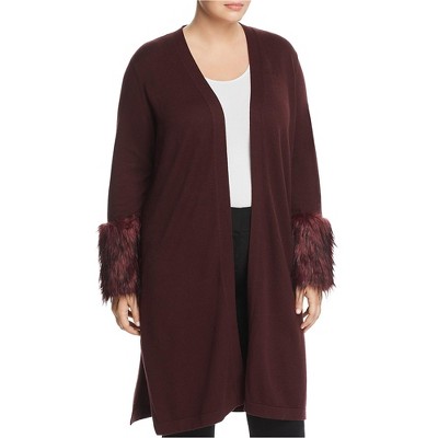 Vince Camuto Womens Faux-Fur Cuff Cardigan Sweater