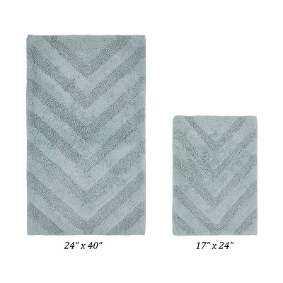 Hugo 2-Piece Bath Rug Set 100% Premium Cotton Tufted Chevron Pattern Bathmats for Bathroom, Super Soft Absorbent Machine Washable