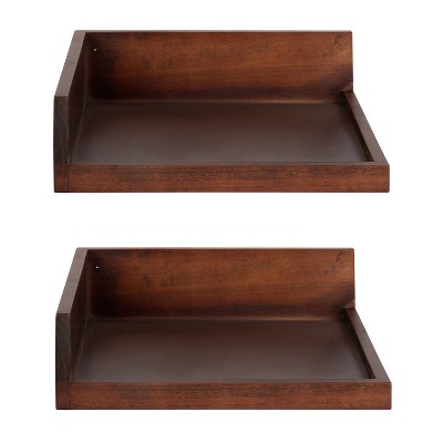 Walnut Brown Floating Corner Wood Wall Shelf Set