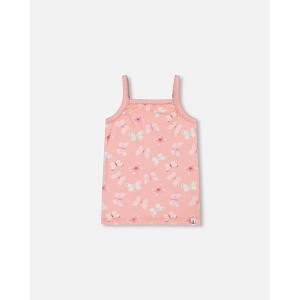 Deux par Deux Girl Printed Organic Cotton Tank Top Pink and Blue Butterflies on Old Pink - 8-10 Years - 1 of 3