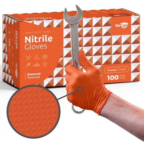 WeCare Diamond Textured Orange Nitrile Gloves, 8 Mil Thickness - Perfect for Industrial & Automotive Work - image 1 of 4