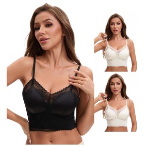 INSPIRE CHIC Women's 3 Packs Lace Wave Trim Adjustable Spaghetti Strap Built-in Bra Cropped Camisoles - 1 of 4