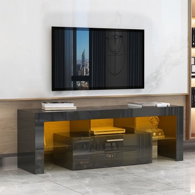 NicBex TV Stand for 55 Inch TV with LED Light Belt,TV Entertainment Center with Toughened Glass Shelf,TV Console Table for Living Room