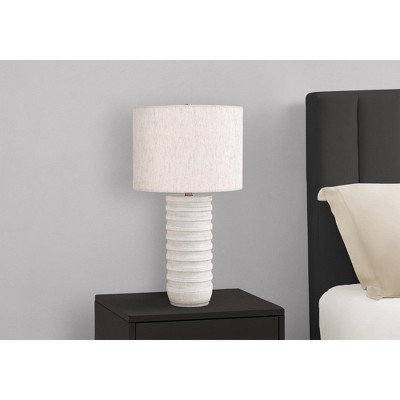 Ivory Resin Table Lamp with Cream Linen Shade and Gold Finial