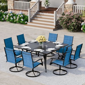 EROMMY 9 Piece Patio Dining Set, Outdoor Dining Table And Chairs Set For 8,Patio Furniture Set For Deck, Backyard, Lawn, Poolside, Brown/gray/blue - 1 of 4