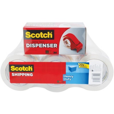 Scotch Heavy Duty Shipping Packaging Tape, 1.88 Inches x 54.6 Yards, Clear, set of 6 Rolls and 1 Dispenser