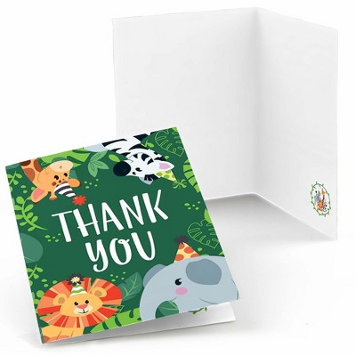 Big Dot of Happiness Jungle Party Animals - Safari Zoo Animal Birthday Party or Baby Shower Thank You Cards (8 count)