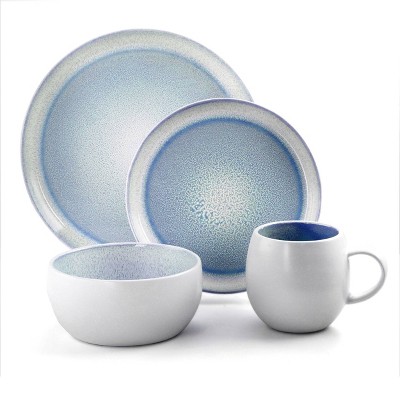 16pc Stoneware Mocha Dinnerware Set Blue - Elama: Solid Pattern ...