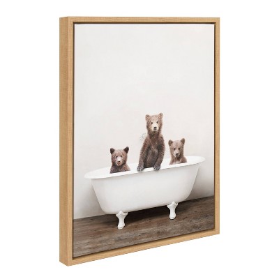 Three Little Bears in Bathtub Framed Canvas Print