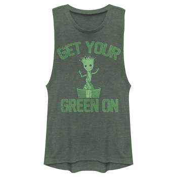 Juniors Womens Marvel Groot St. Patrick's Day Get Your Green On Festival Muscle Tee