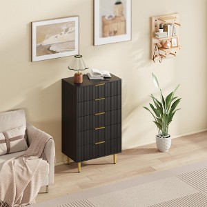 3 Drawer Dresser for Bedroom, 28"W Fluted Chest of Drawers with Gold Handles, Wooden Dresser Narrow Nightstand, Clothes Storage Organizer for Bedroom - 1 of 4