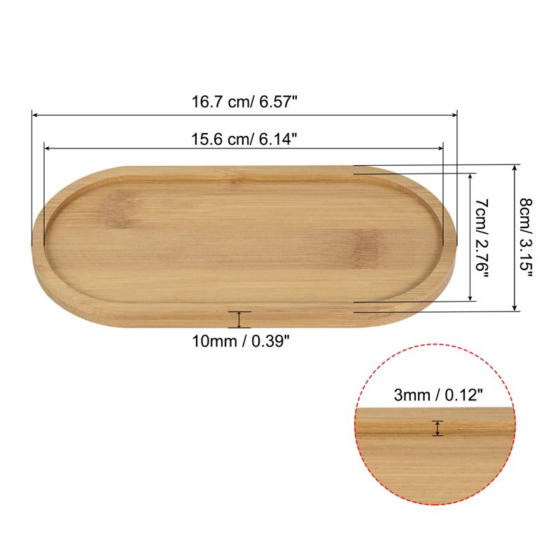 Unique Bargains Indoors Bamboo Oval Flower Drip Tray Plant Pot Saucer 16.7x8cm 4 Pcs, 2 of 6