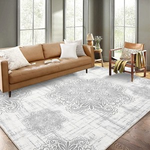 Vintage Machine Washable Area Rug Non Slip Soft Low Pile Rug Distressed Printed Rug Stain Resistant Non Shedding Ultra Thin Carpet - 1 of 4