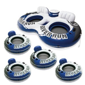 INTEX River Run II 2 Person Float Bundled with River Run I 1 Person Float (4 Pack), Inflatable Lounge, Raft Inner Tubes for Pool or Lake - 1 of 4