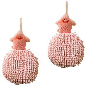 REGALWOVEN Cute Cartoon Fuzzy Ball Hanging Bathroom Toilet Hand Towels Set 7" x 9" - 1 of 4