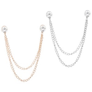 Unique Bargains Women Men Clothes Dress Round Rhinestone Tassel Chain Brooch Pins 2 Pcs - 1 of 4