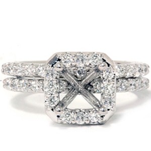 Pompeii3 3/4ct Pave Halo Diamond Ring Set 14K White Gold - 1 of 4