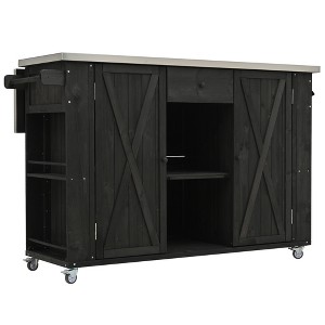 Dexmalle Black Kitchen Island with Towel and Spice Racks and a Bottle Opener,Stainless Steel Top - 1 of 4