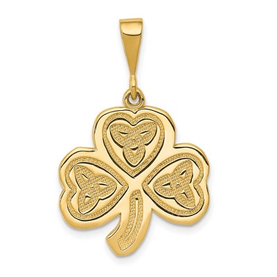 Black Bow Jewelry 14k Yellow Gold Trinity Clover Pendant, 20mm (3/4 inch)