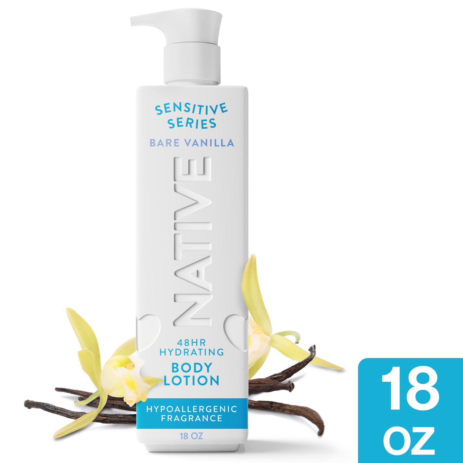 Native Sensitive Series 48H Hydrating Body Lotion - Hypoallergenic - Bare Vanilla - 18 fl oz: Bottle, Whole Body, Combination Skin