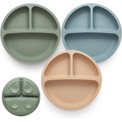 Toddler Plates 3 Pack, Divided Suction Plates for Baby, 100% Food Grade Silicone Baby Plates